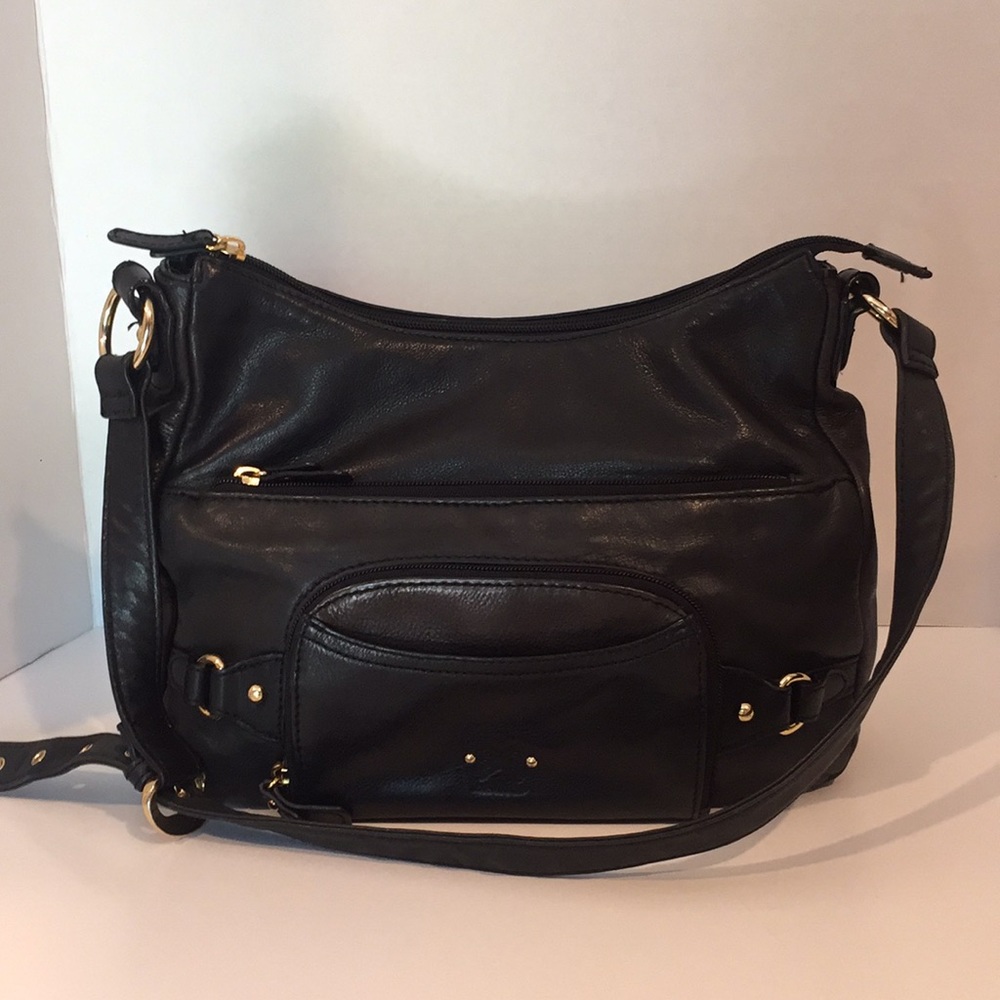 Stone Mountain Black Leather Shoulder Bag
